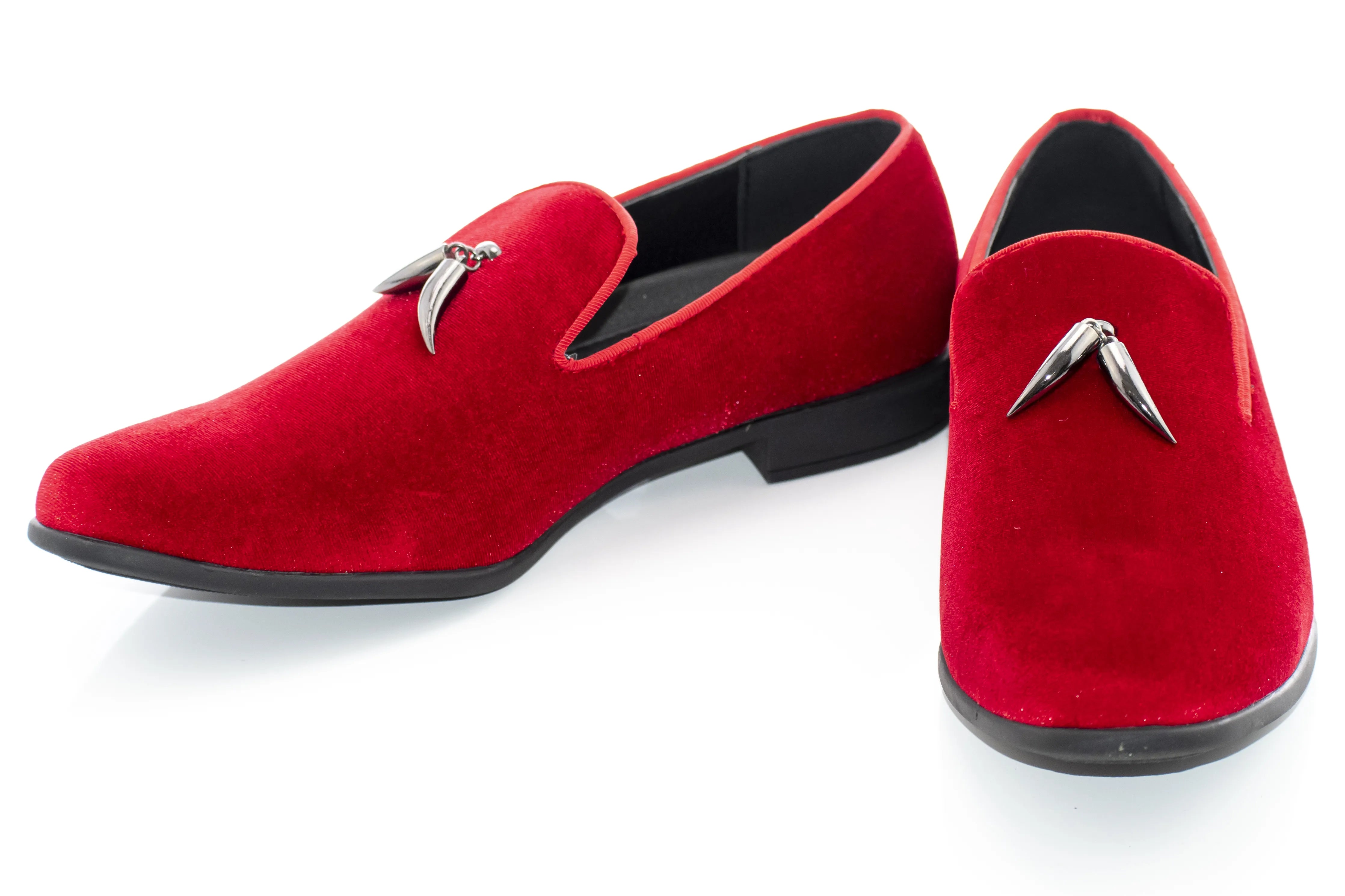 Red Velvet Smoking Loafer with Gunmetal Horn Tassels