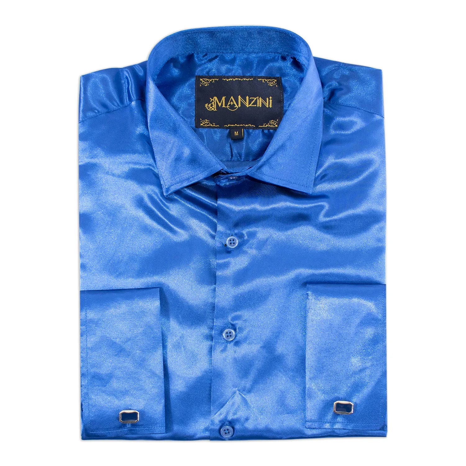 Royal Blue Silky Satin Tailored-Fit Dress Shirt