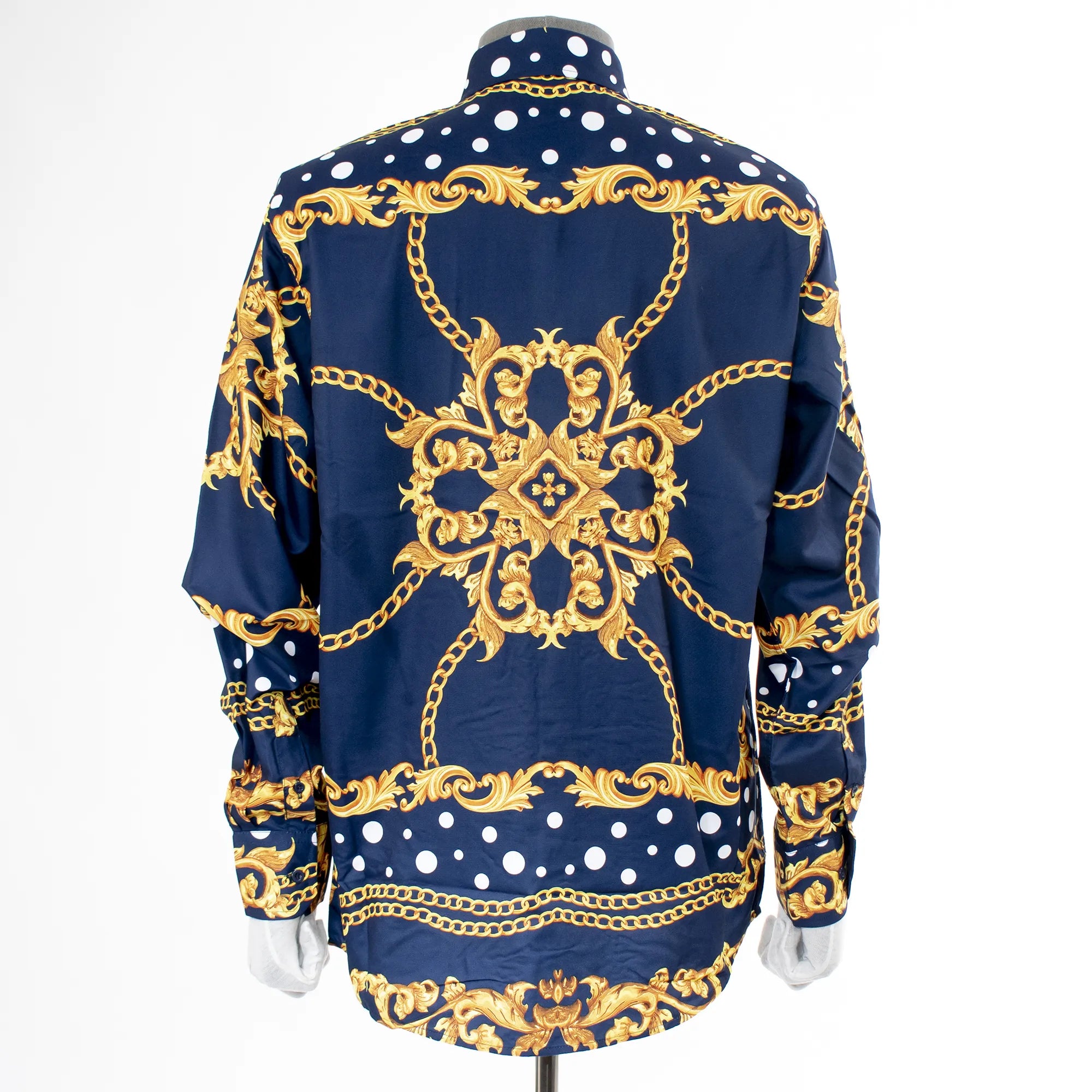 Navy and Gold Filigree Rhinestone Regular-Fit Dress Shirt