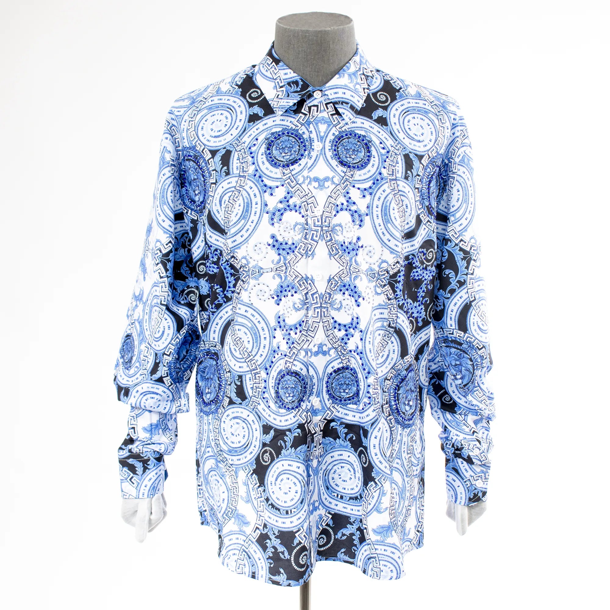 Royal Blue Rhinestone Spirals Dress Shirt