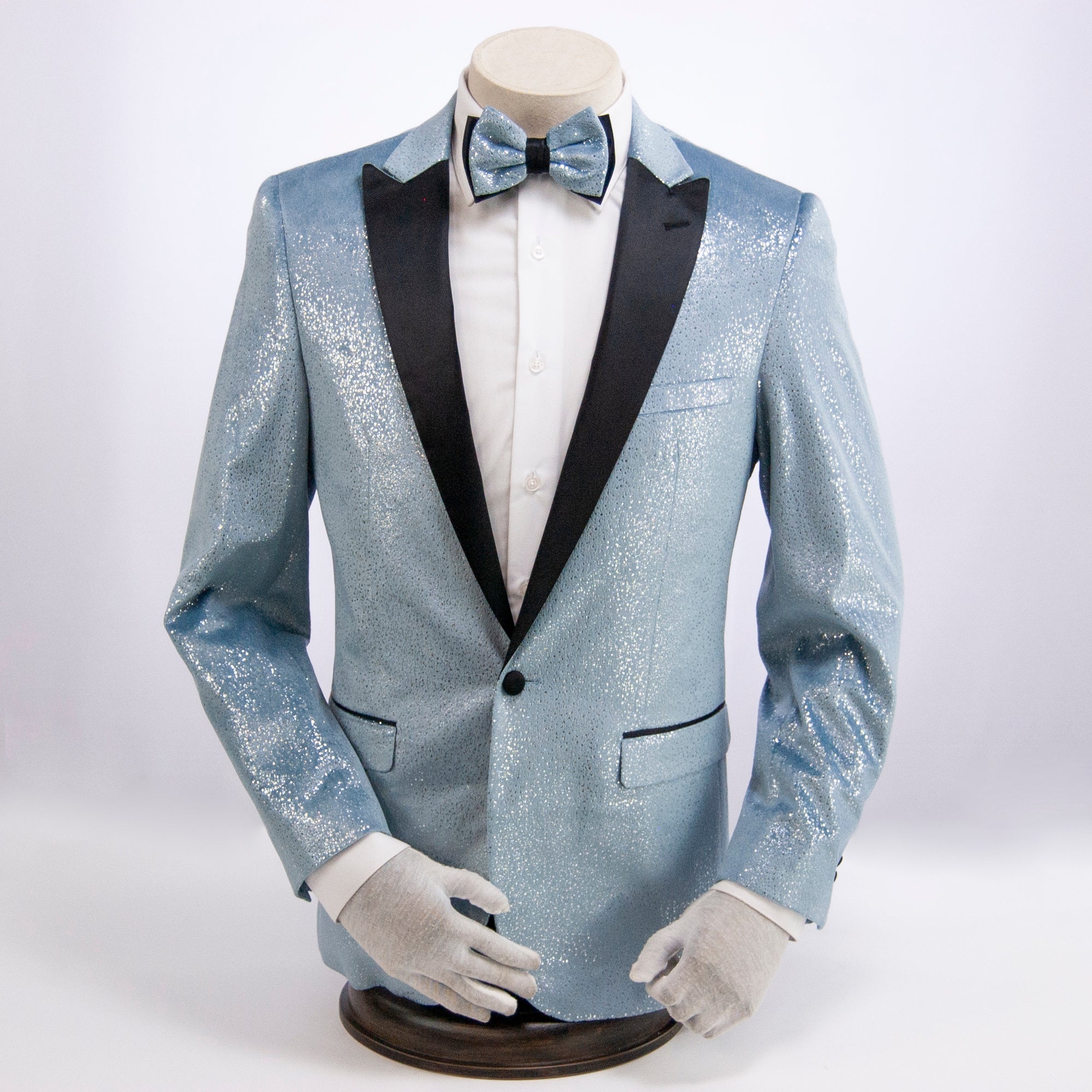 Baby Blue Metallic Flake Slim-Fit Tuxedo Jacket