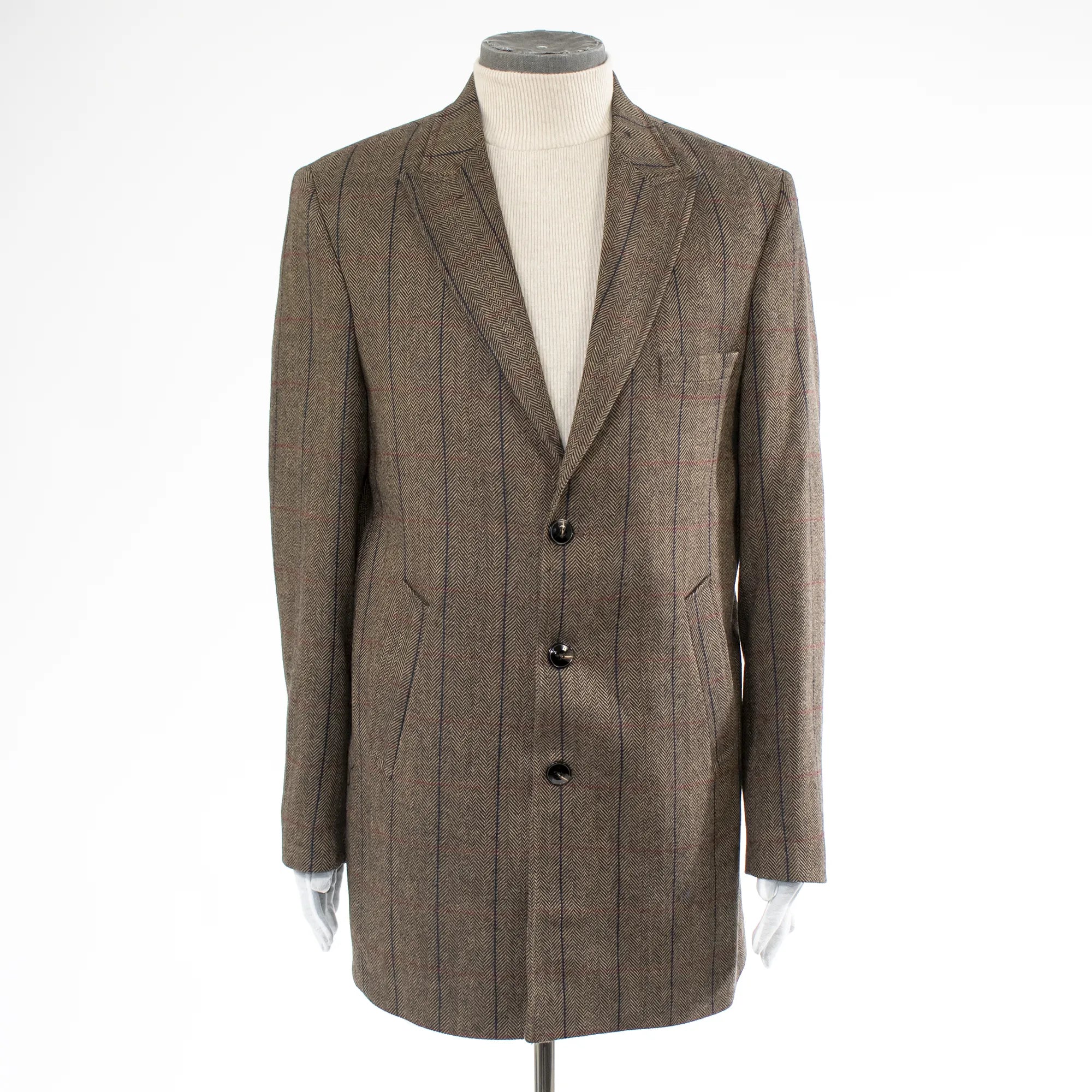 Brown Herringbone Slim-Fit Overcoat