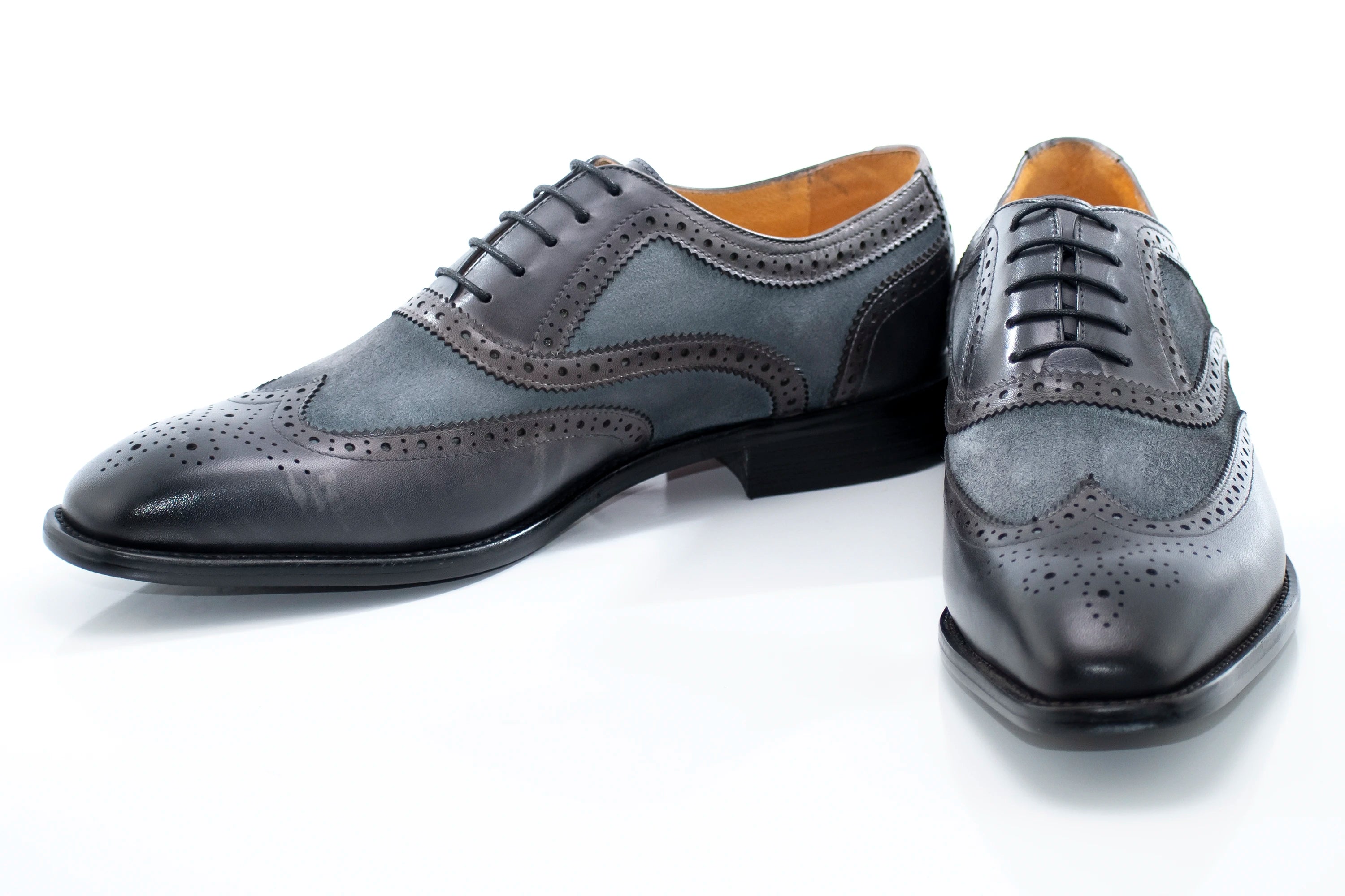 Gray Leather Wingtip Oxford Dress Shoe