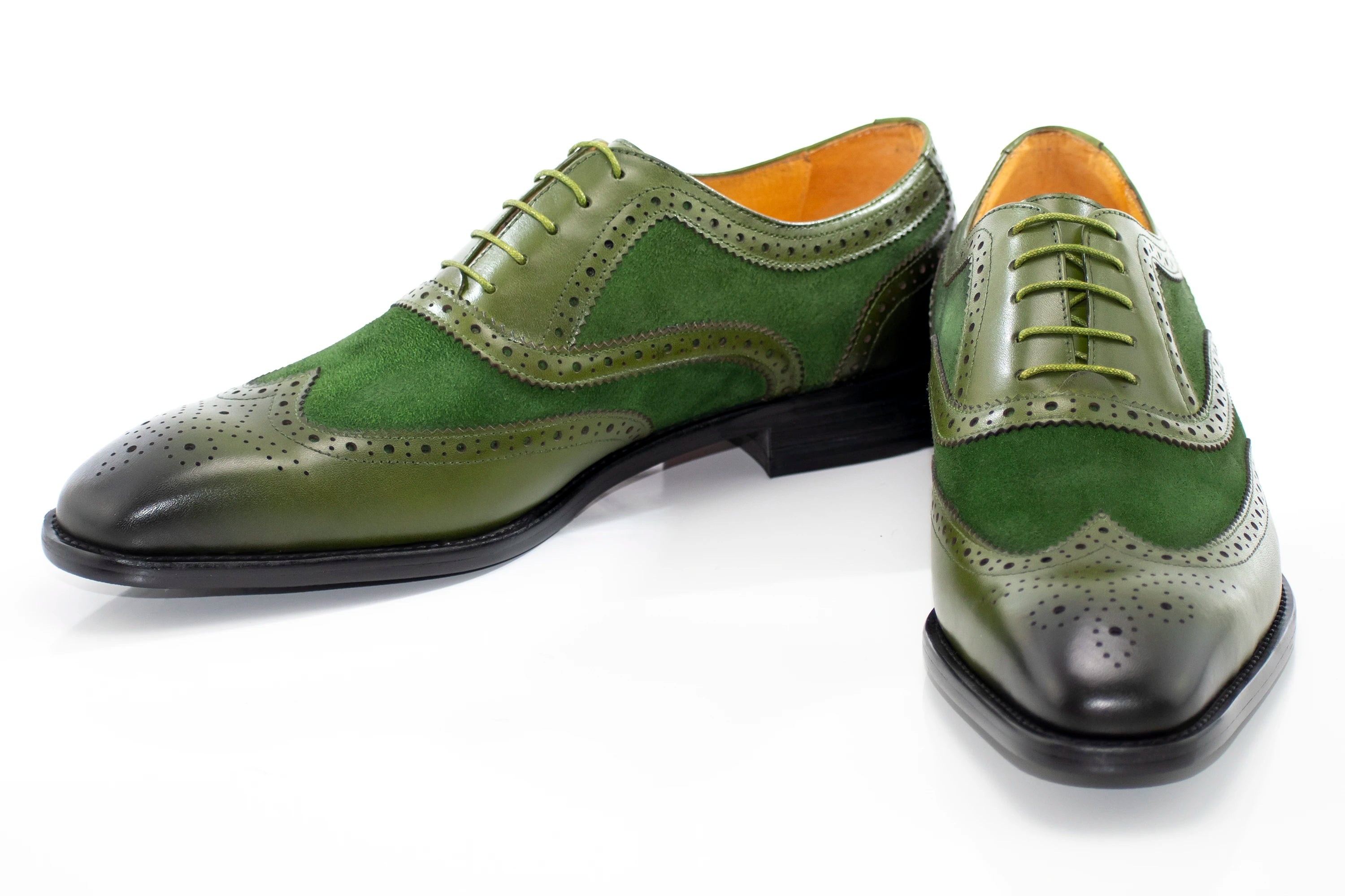 Olive Green Leather Wingtip Oxford Dress Shoe