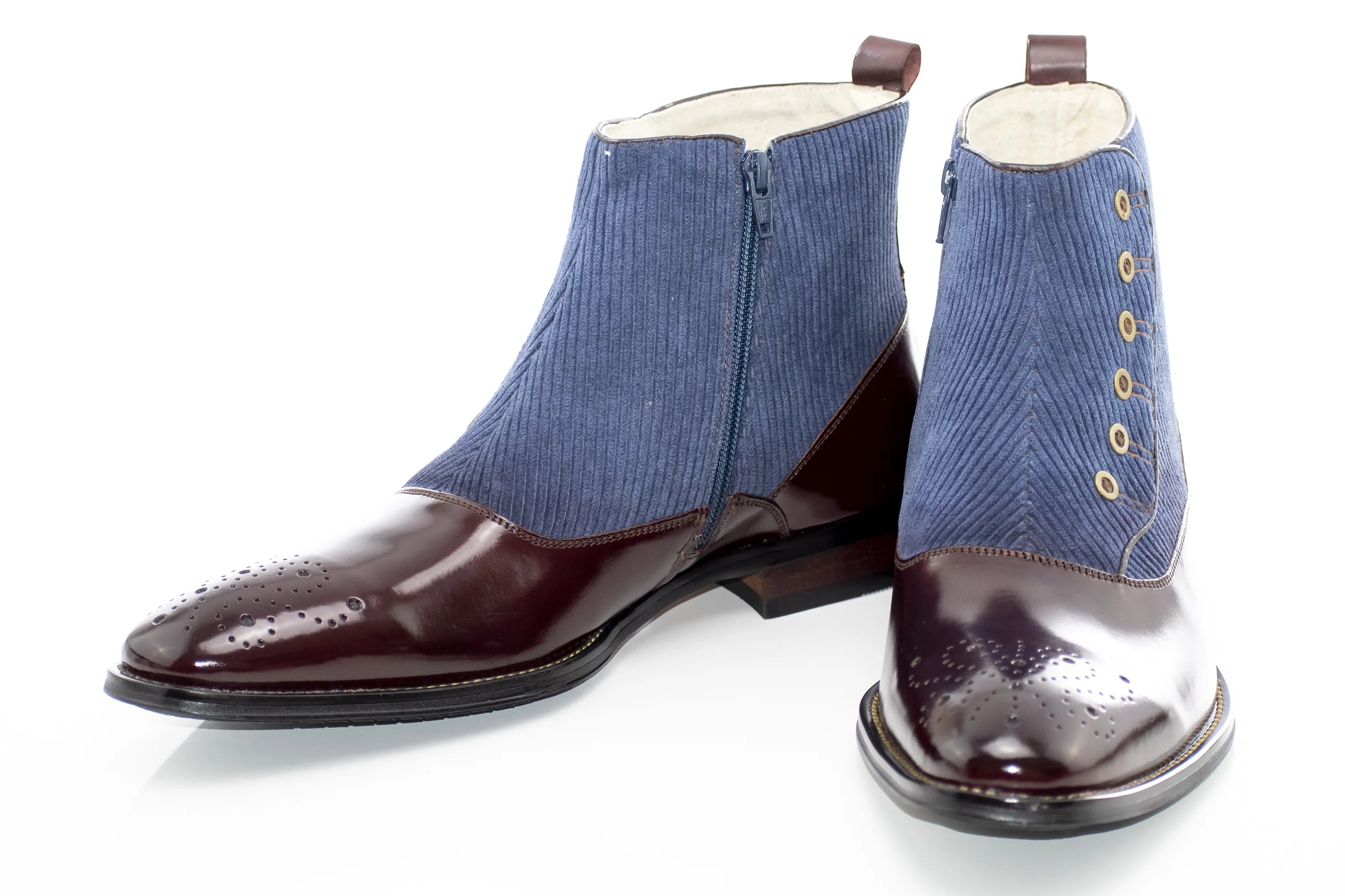 Burgundy And Navy Leather and Tweed Spat Boot