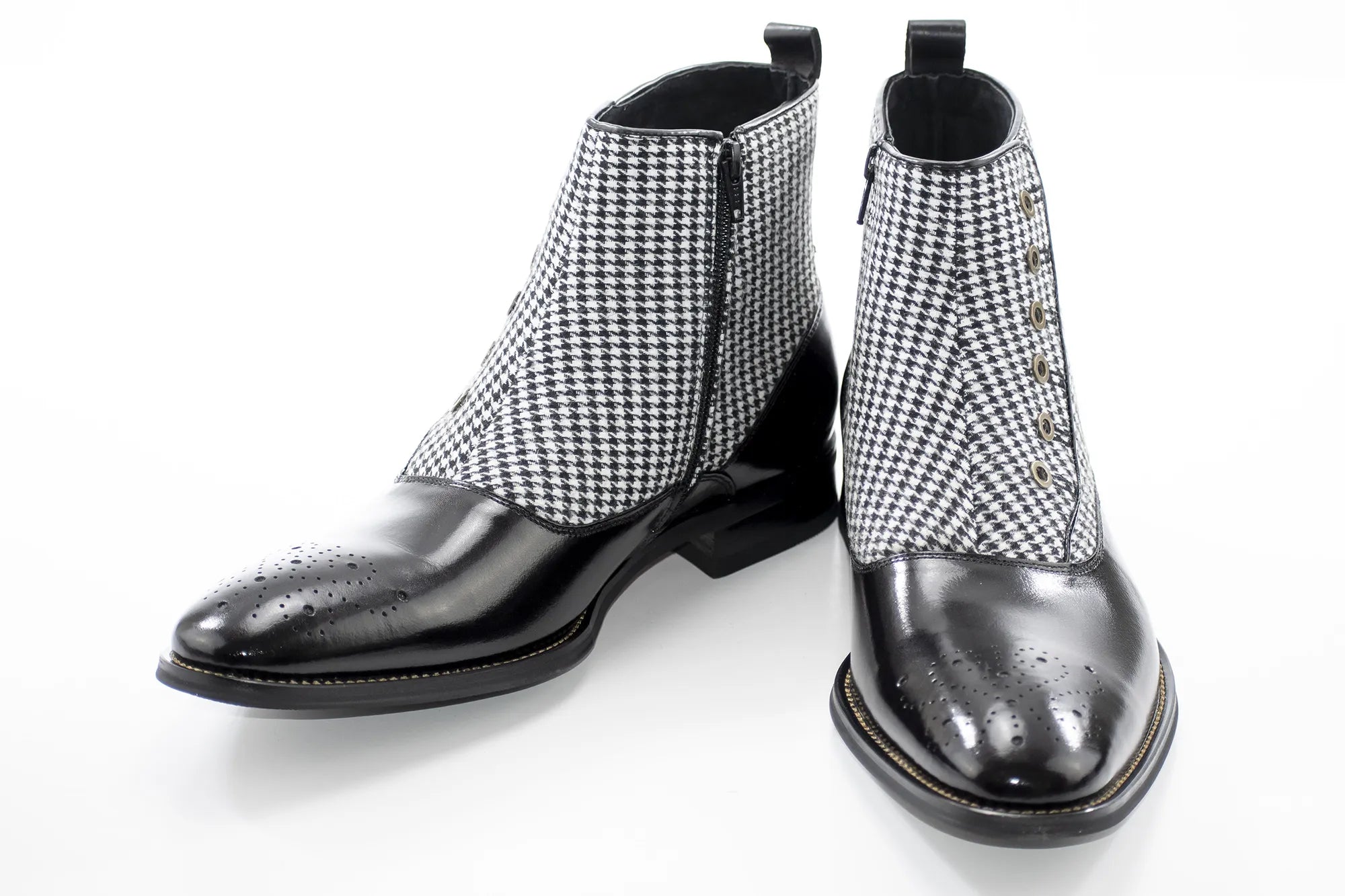 Black Leather and Tweed Spat Boot