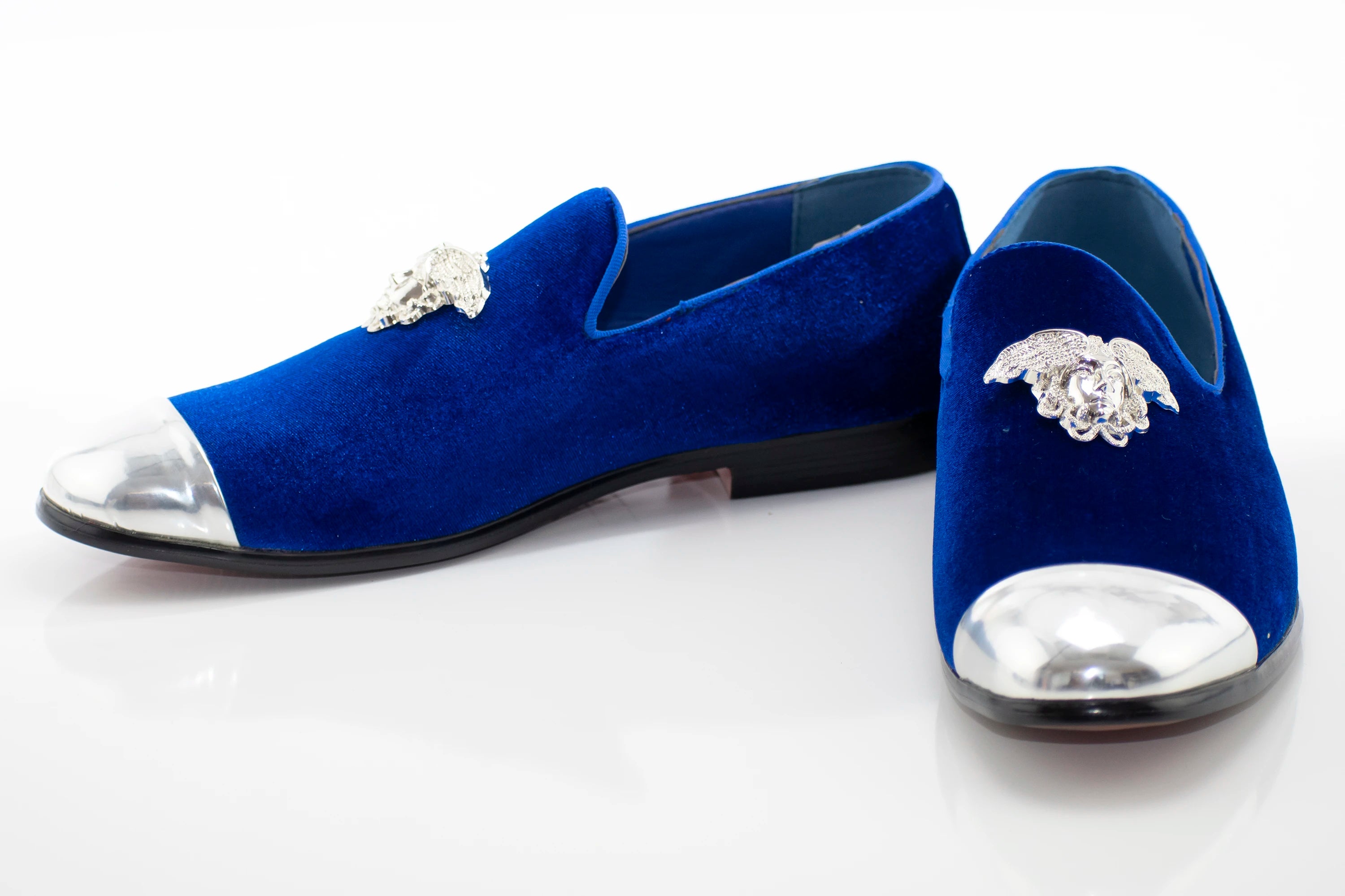 Royal Blue Velvet Smoking Loafer With Silver Toe