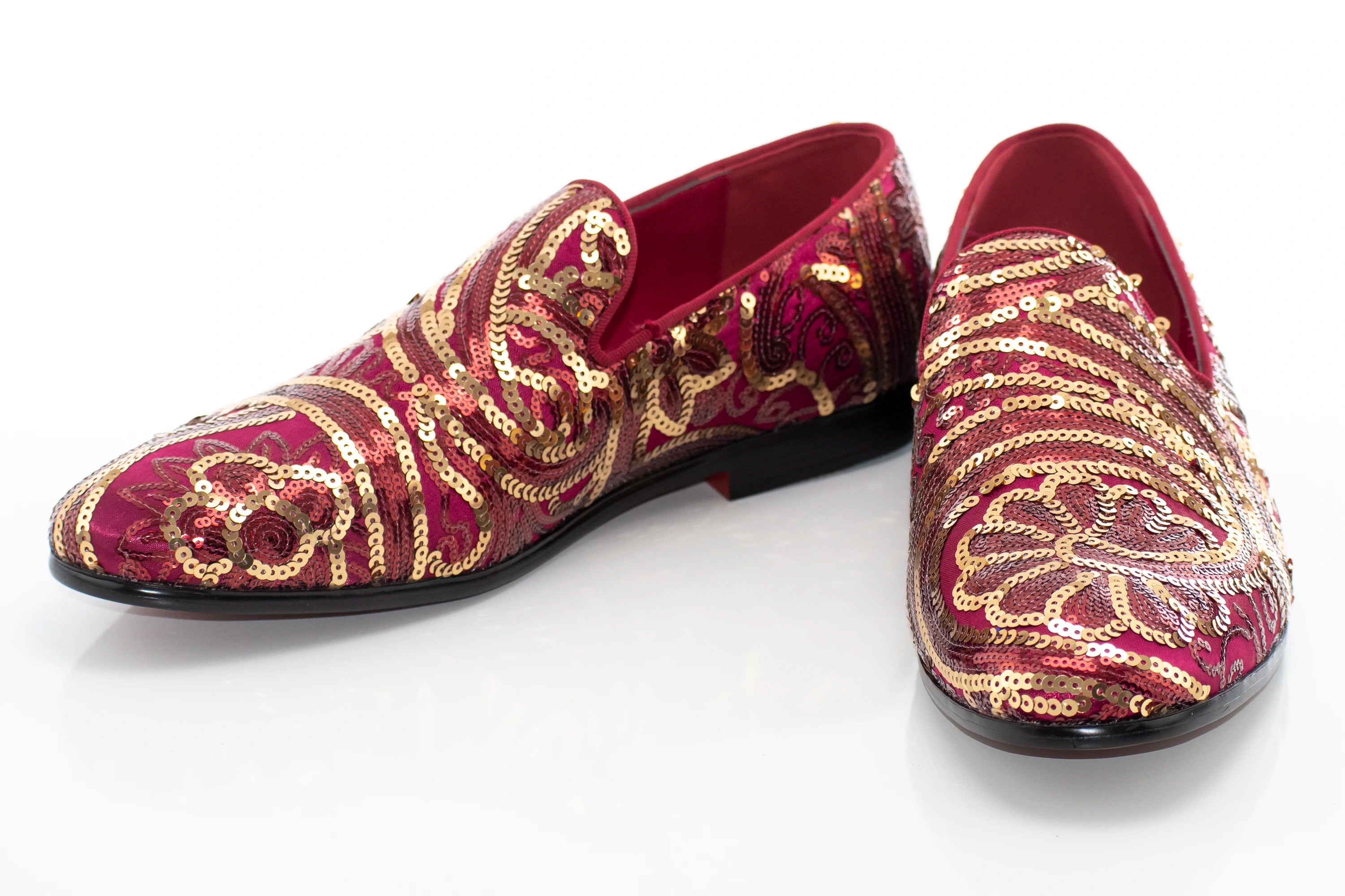 Burgundy And Gold Sequined Fashion Loafer