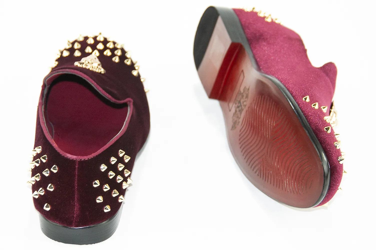 Burgundy Spiked Velvet Loafer with Gold Lion Head