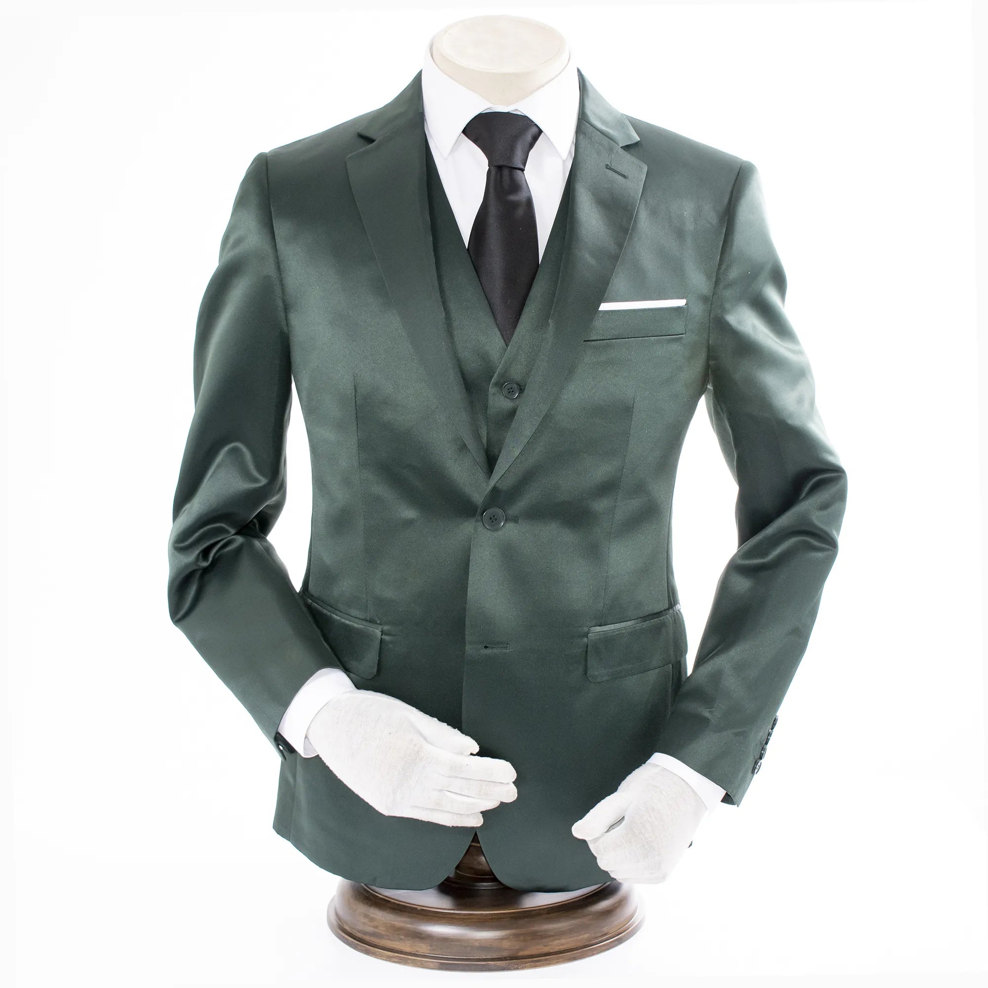 Hunter Green Satin 3-Piece Tailored-Fit Suit