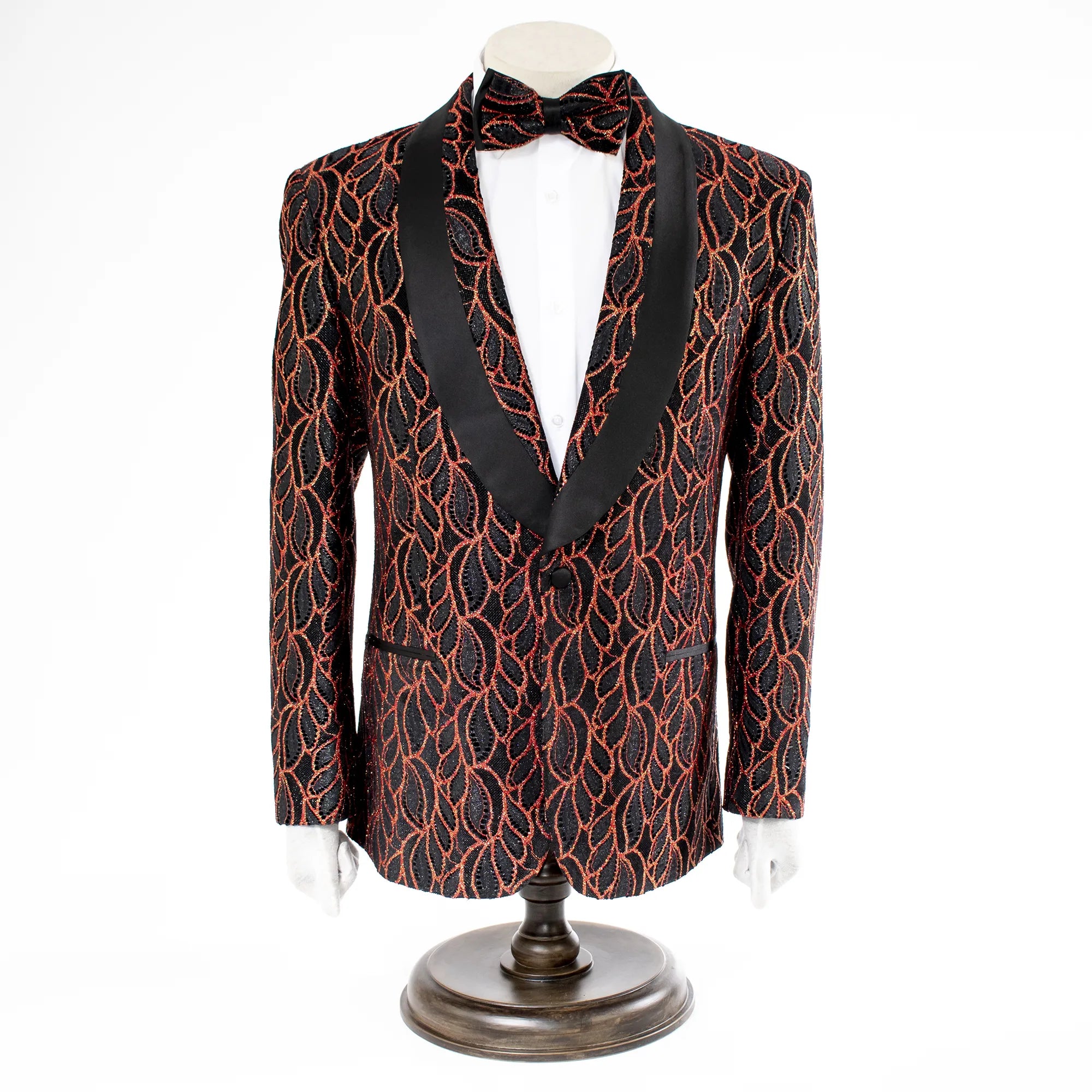 Black and Red Leaf Patterned Dinner Jacket