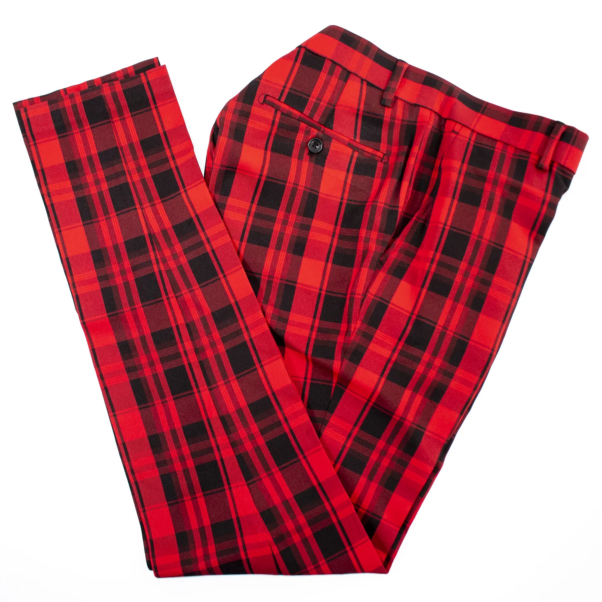 Red And Black Plaid Slim-Fit Dress Pants