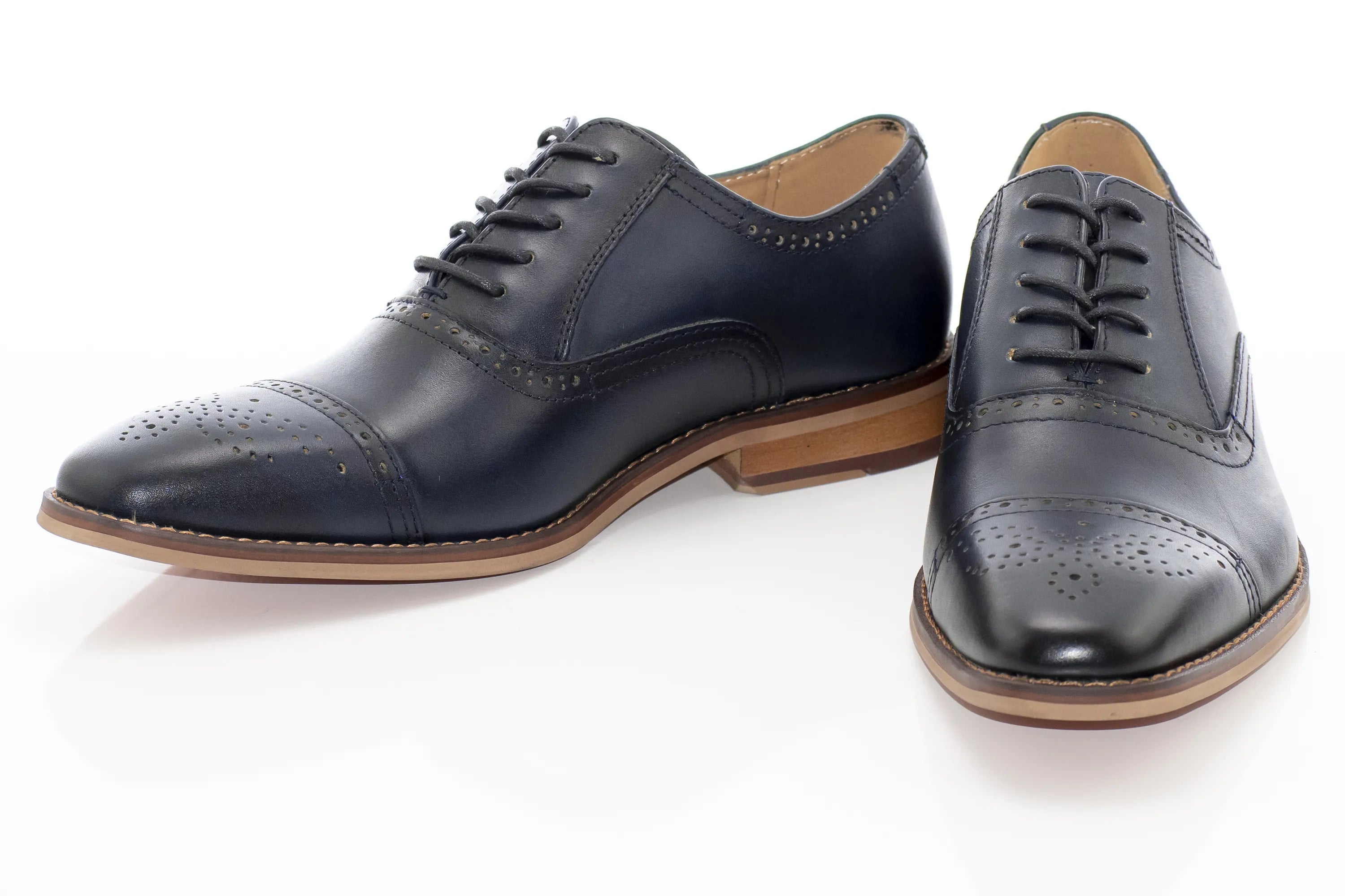 Navy Medallion And Cap-Toe Oxford Lace-Up