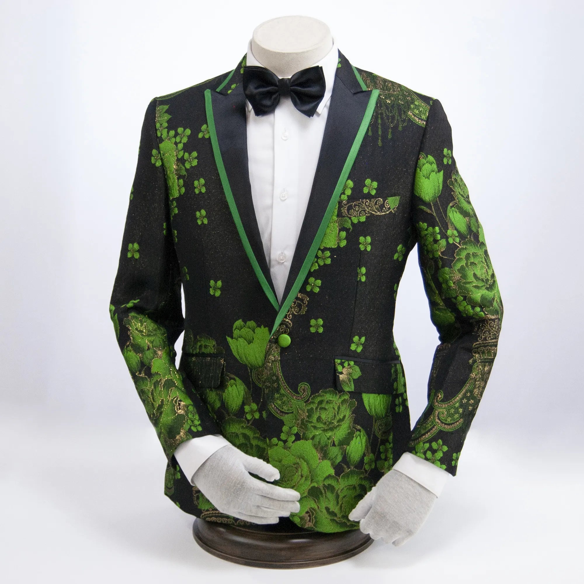 Black and Green Embroidered Floral Slim-Fit Dinner Jacket