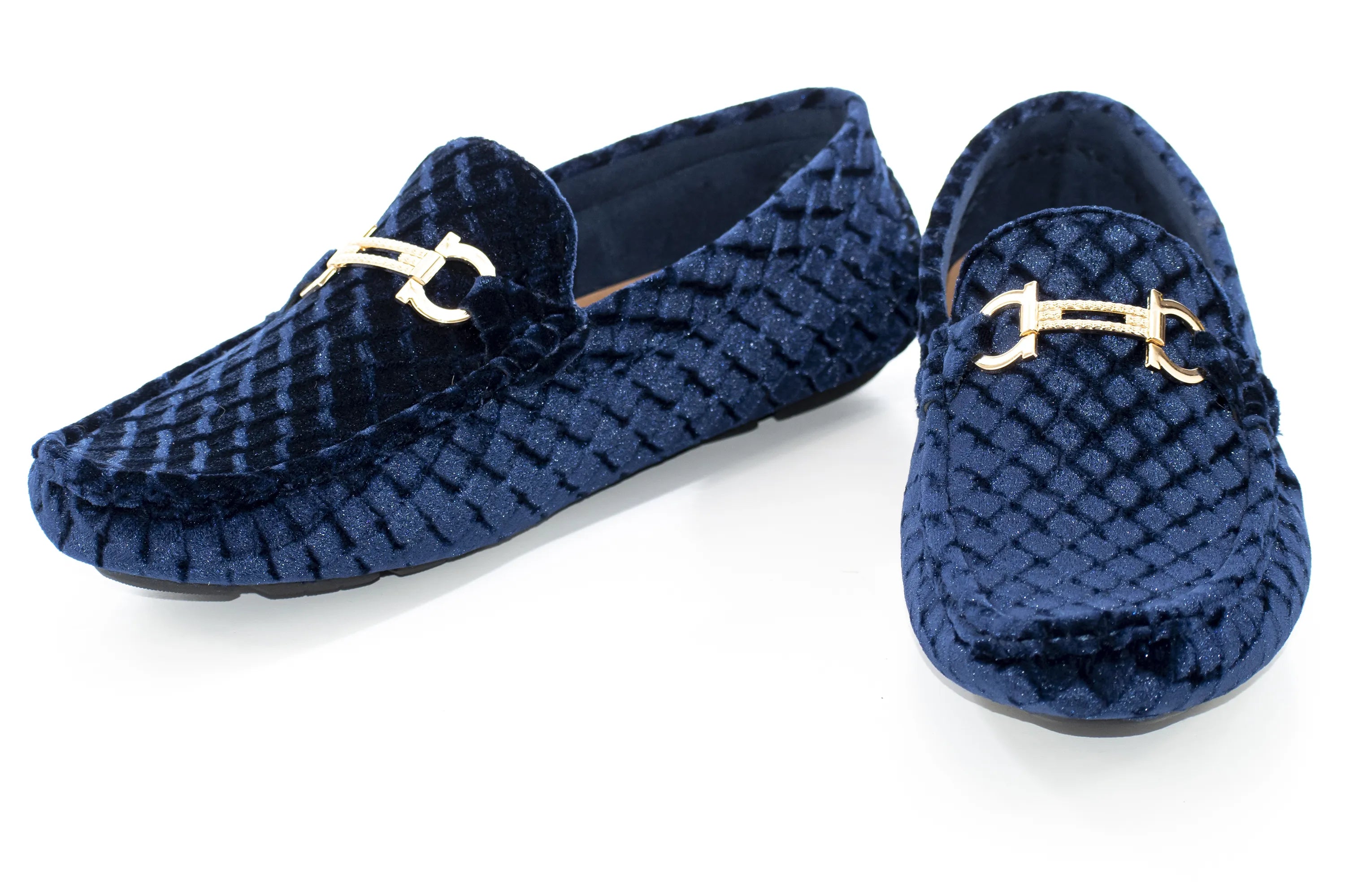 Navy Diamond Velvet Designer Bit Driver Loafer