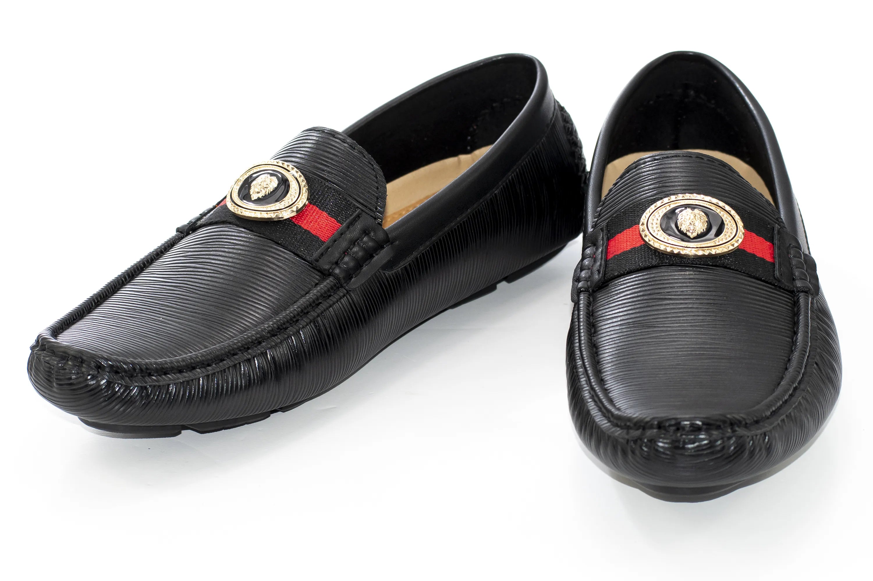 Black Textured Designer Medallion Driver Loafer