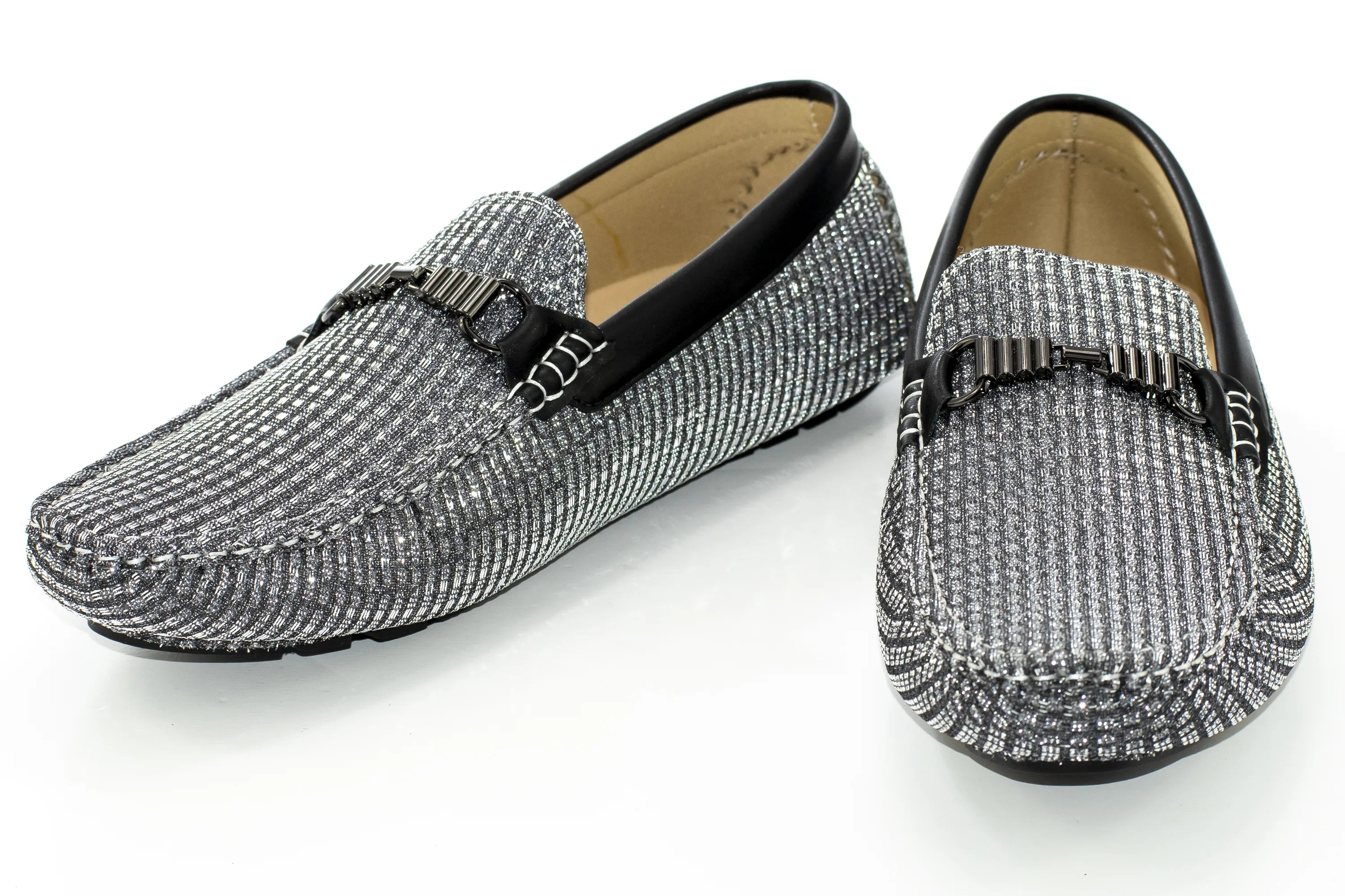 Silver Textured Metallic Bit Driver Loafer