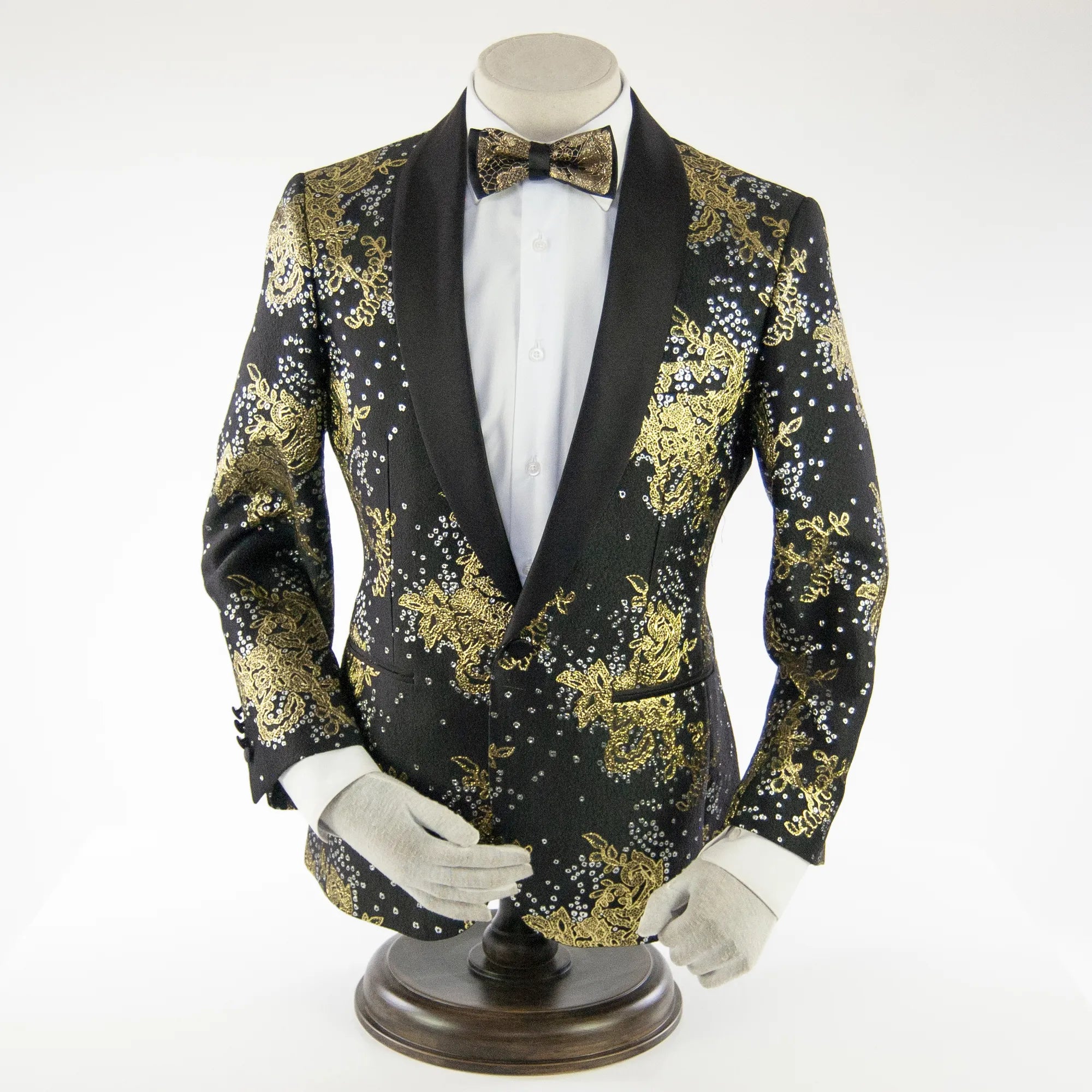 Gold Shining Damask Regular-Fit Jacket With Shawl Lapels