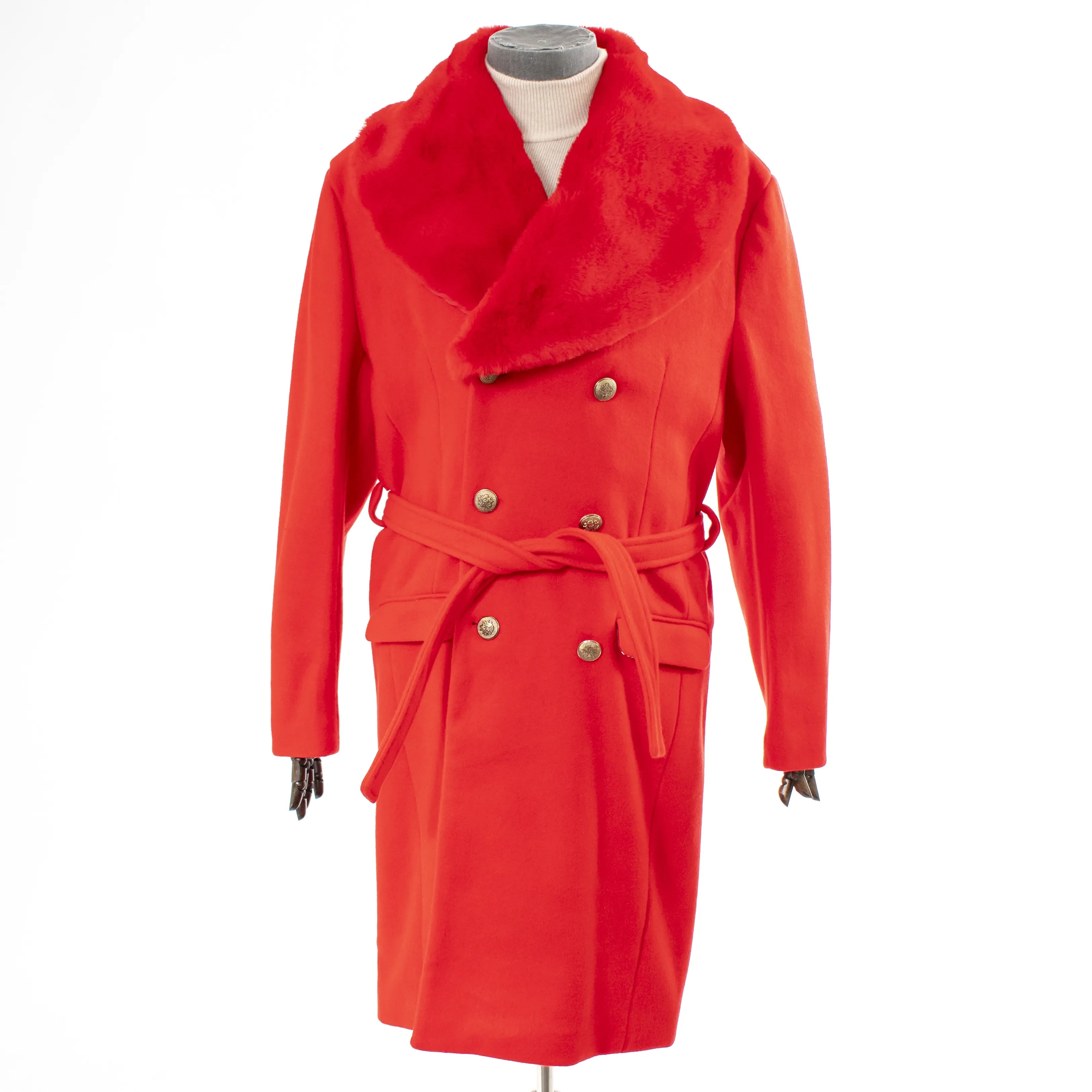 Red Overcoat With Removable Fur Collar