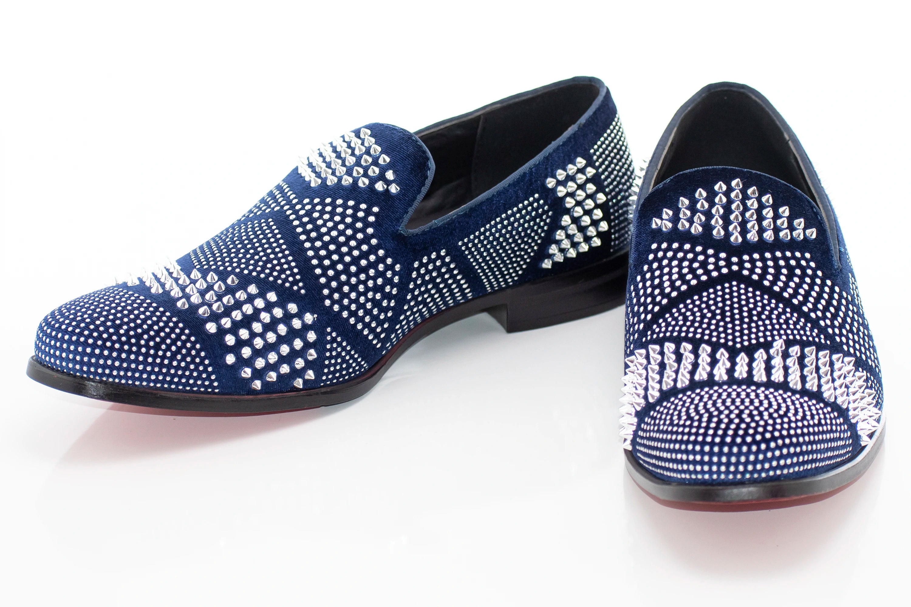 Navy And Silver Studded Spiked Dress Loafer