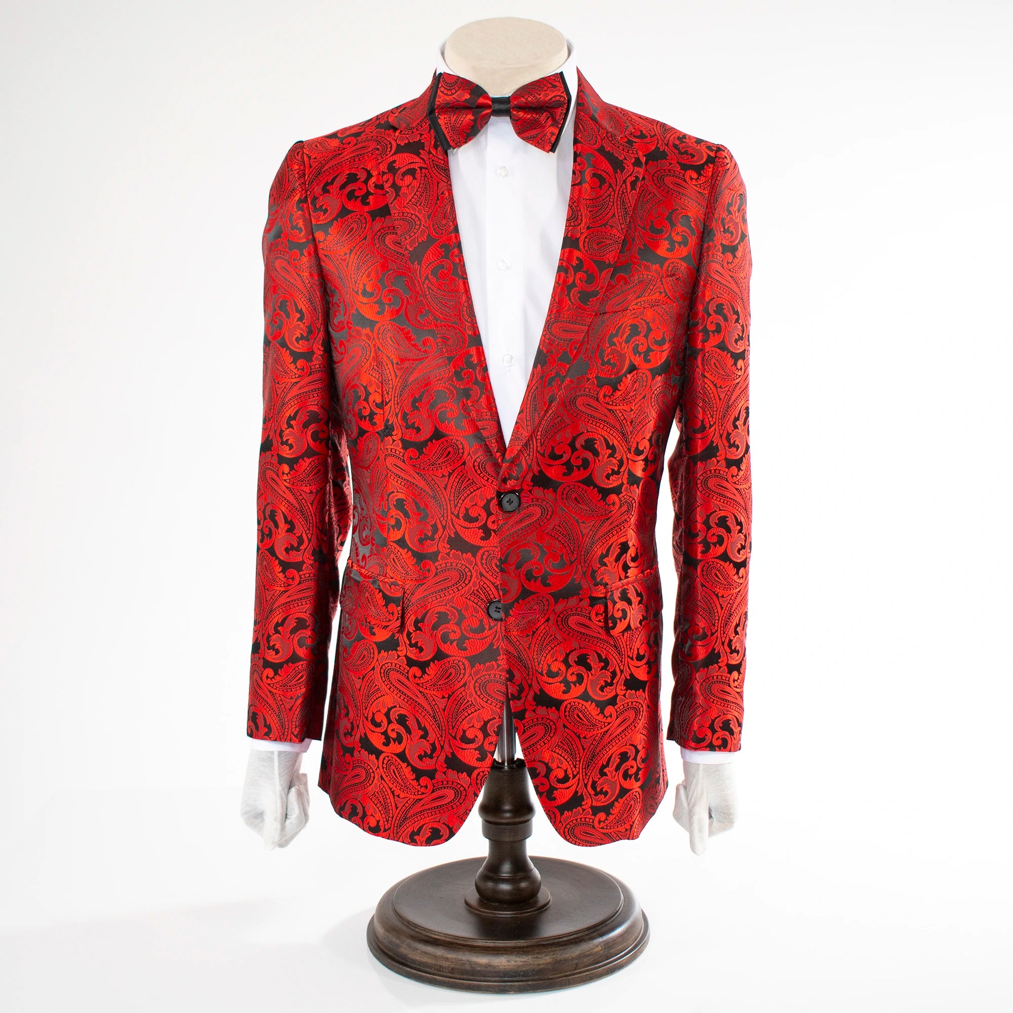 Red Paisley Designer Modern-Fit Jacket With Notch Lapels