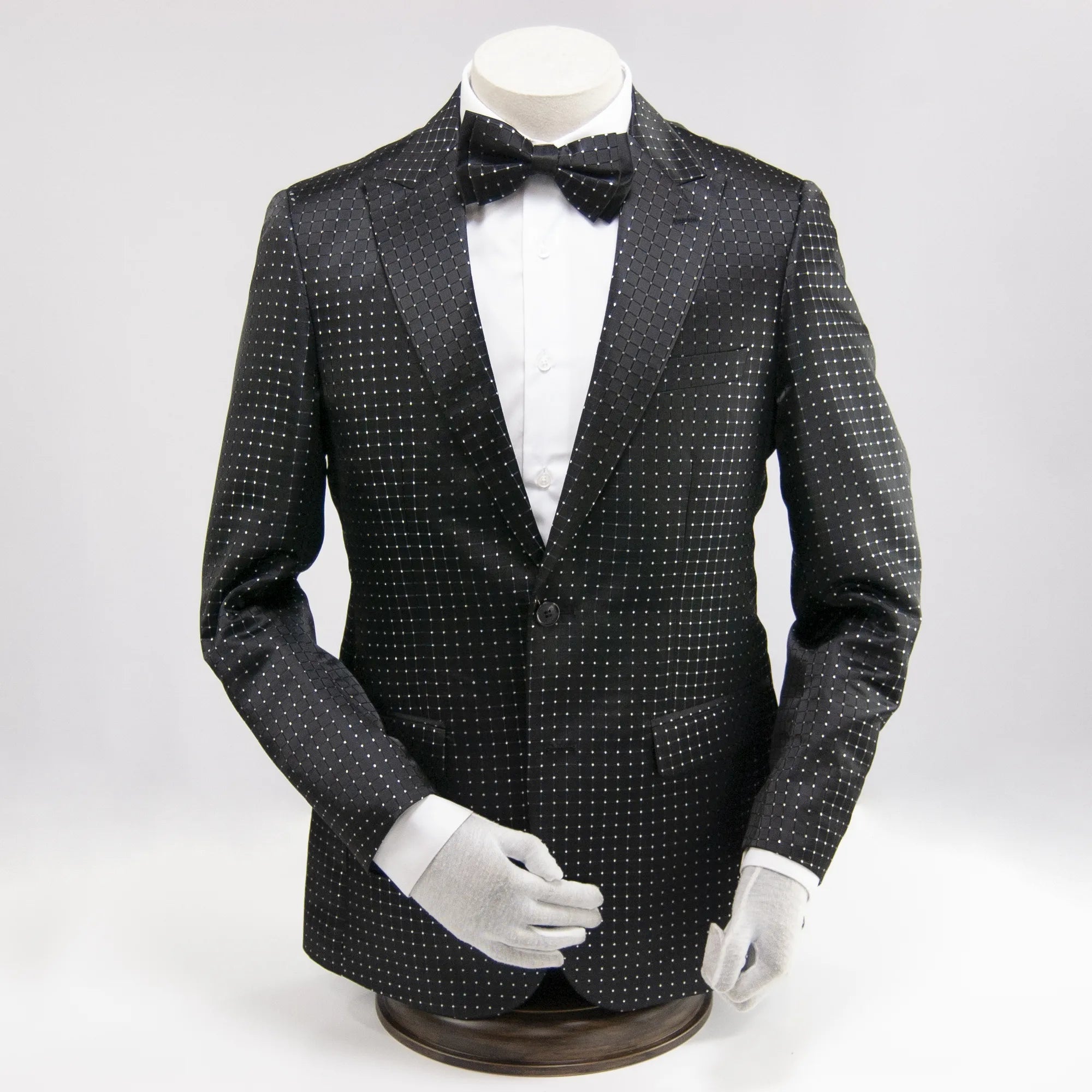 Black Silky Rhinestone Slim-Fit Dinner Jacket