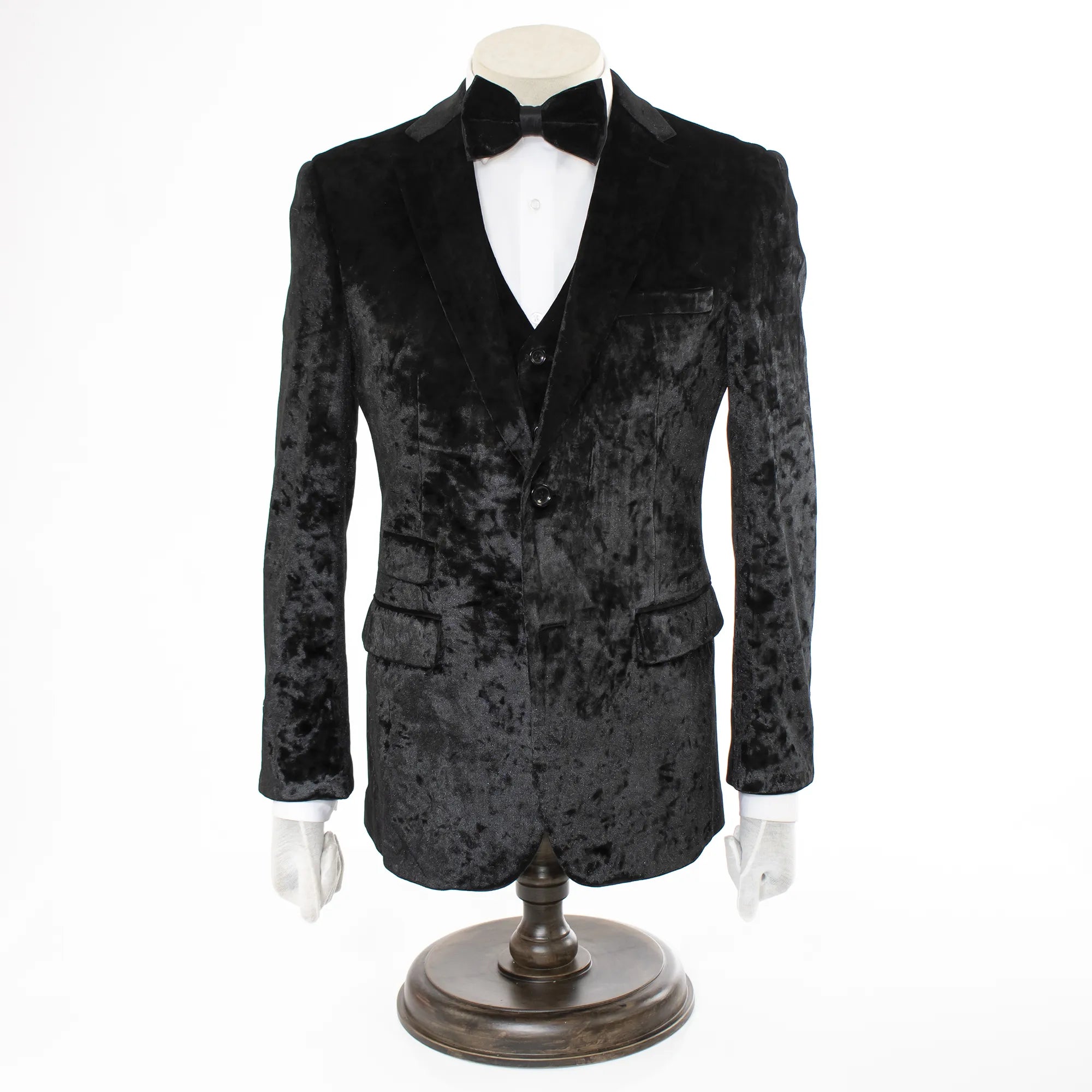 Black 3-Piece Slim-Fit Crushed Velvet Tuxedo