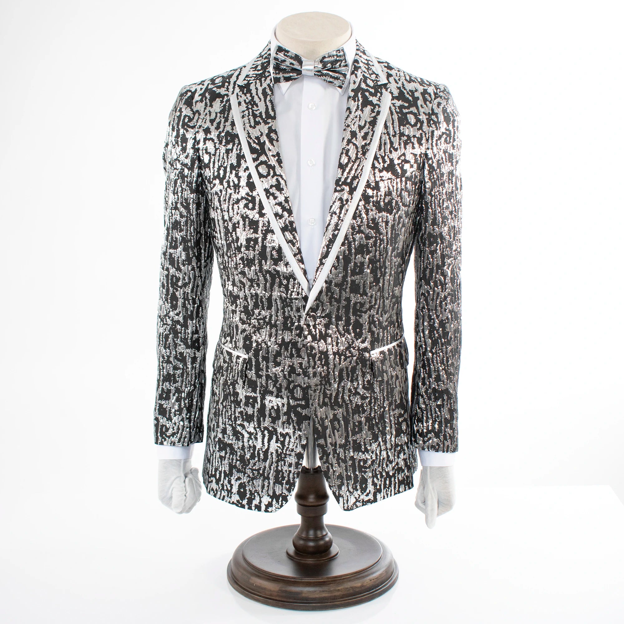 Black and Silver Distressed Metallic 2-Piece Slim-Fit Tuxedo