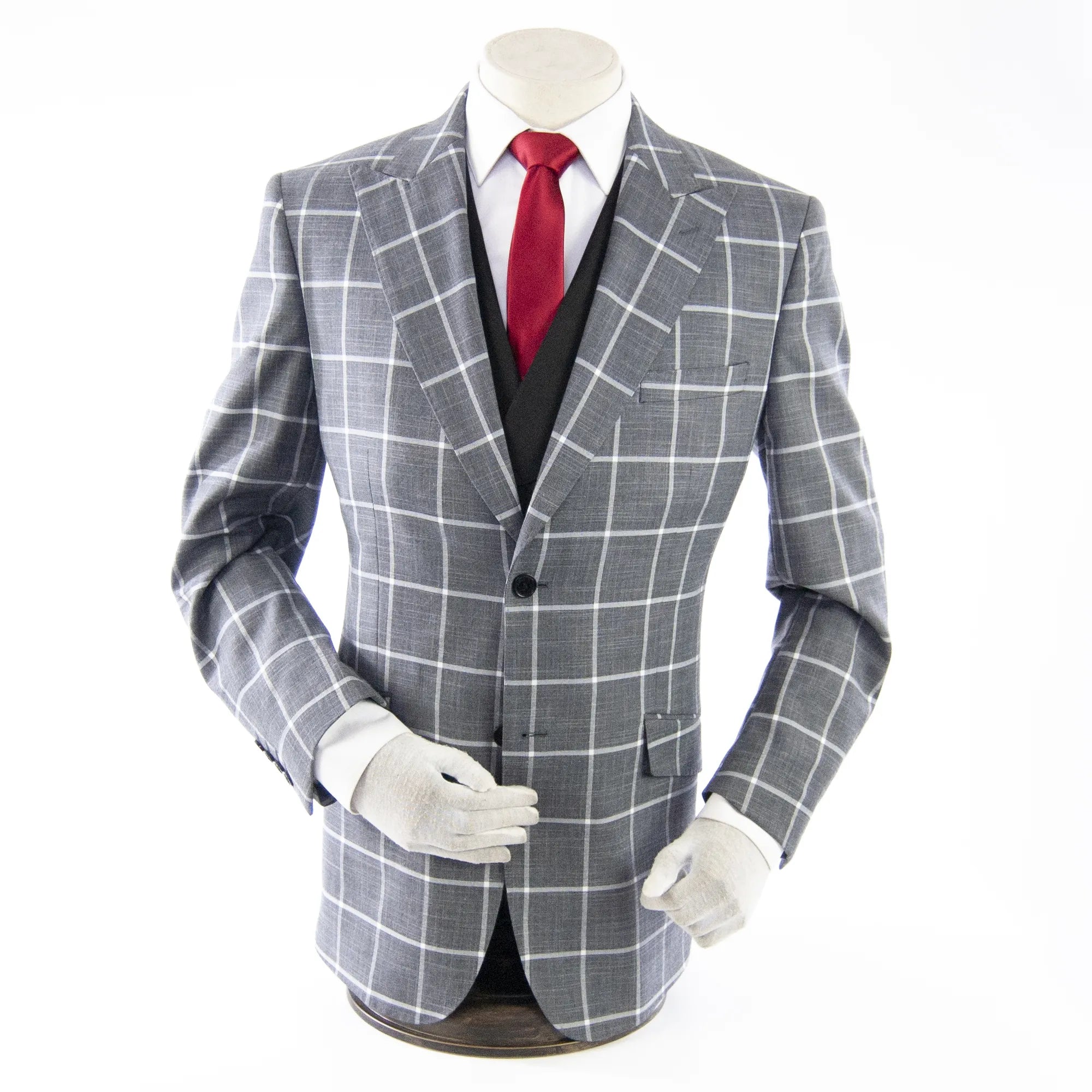 Gray Windowpane Check 3-Piece Tailored-Fit Suit