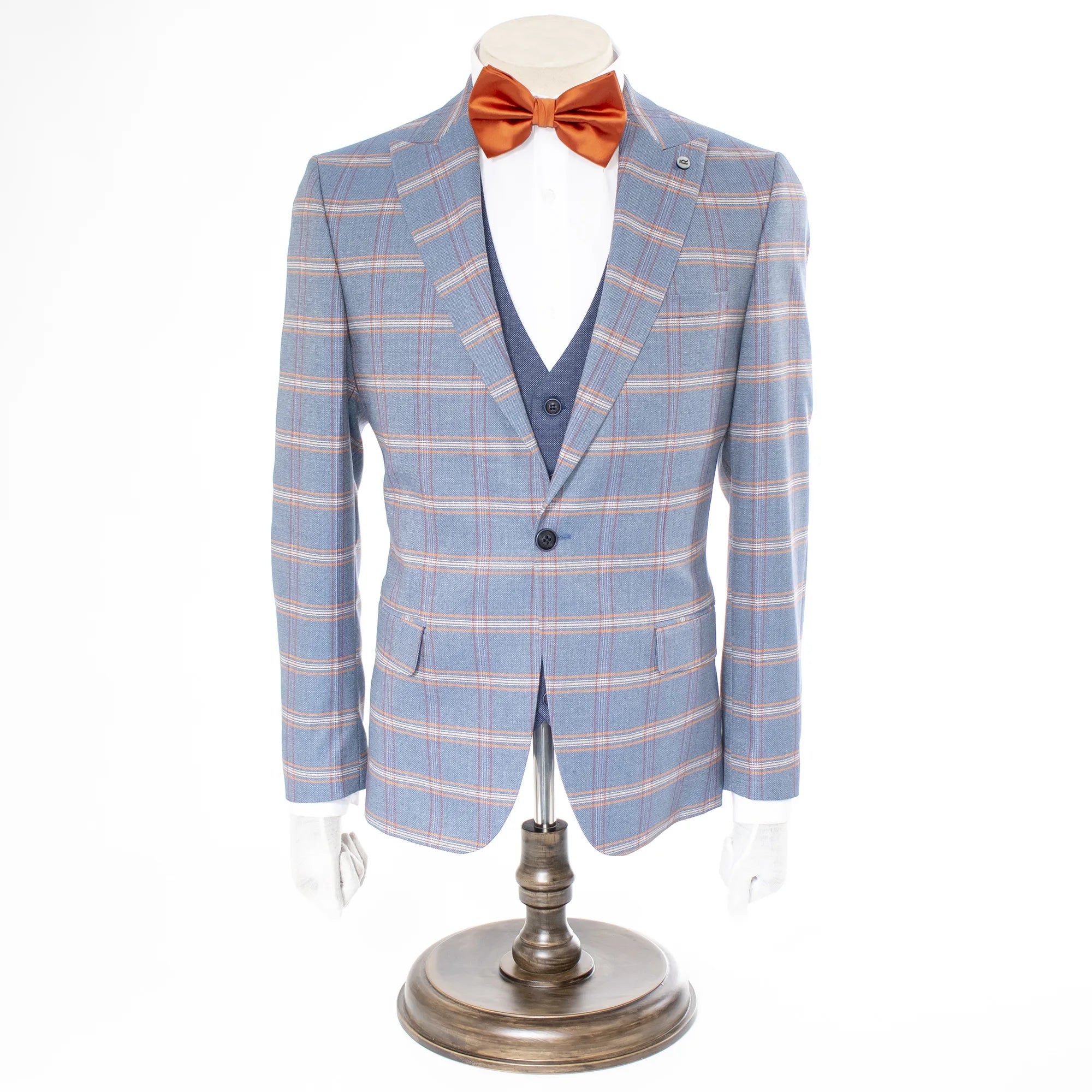 Blue Wool Plaid 3-Piece Slim-Fit Suit