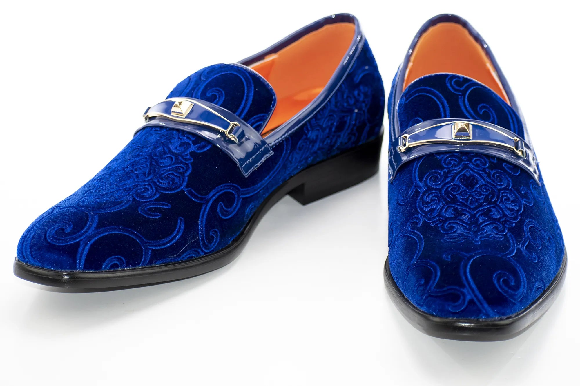 Cobalt Baroque Velvet Smoking Loafer With Metal Clasp