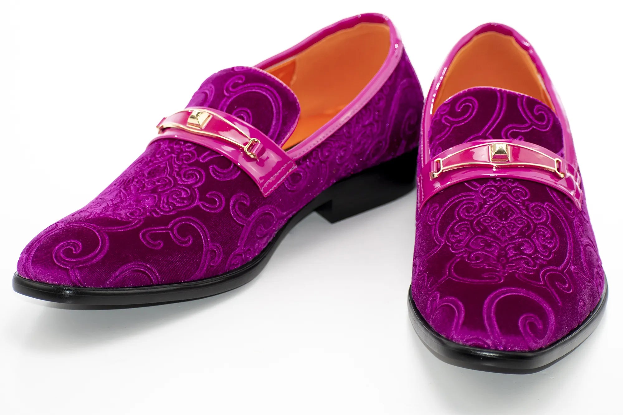 Fuchsia Baroque Velvet Smoking Loafer With Metal Clasp