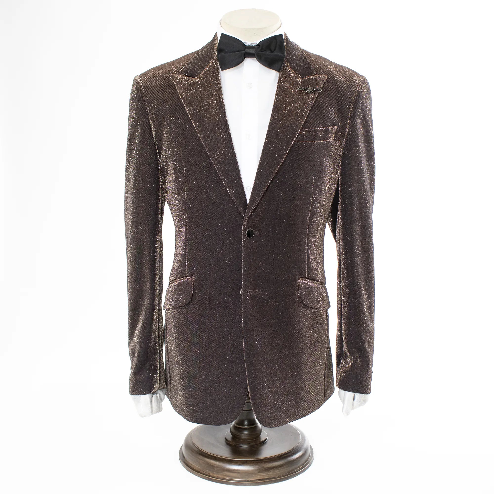 Coffee Glitter Slim-Fit 2-Piece Suit With Peak Lapels