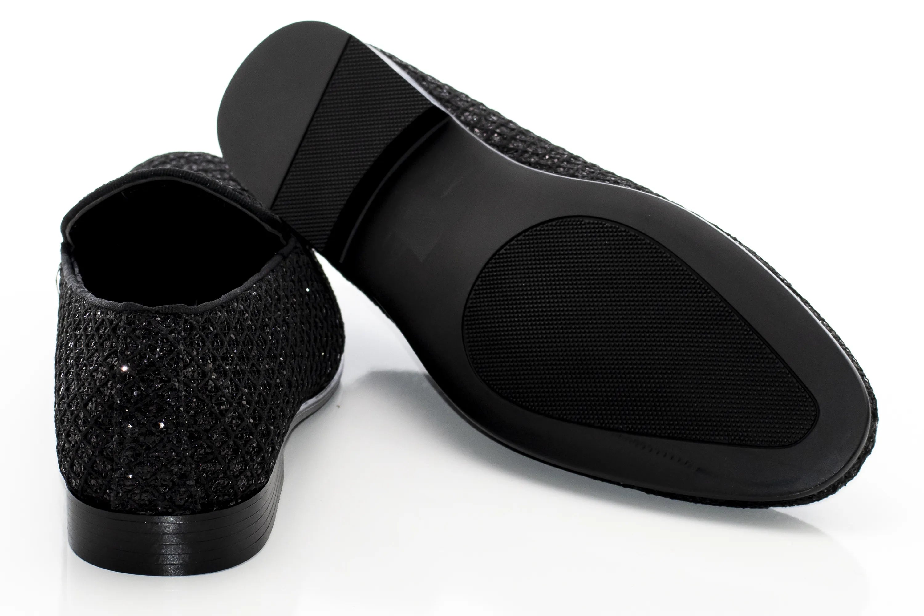 Black Glitter Pattern Smoking Loafers