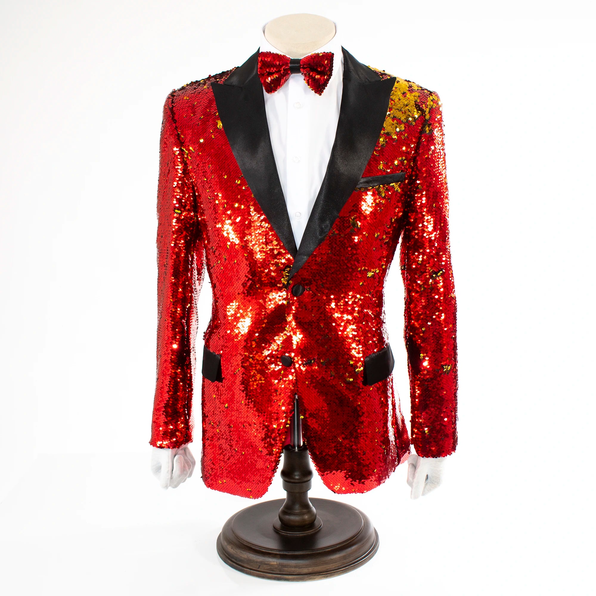 Red and Gold Sequined Slim-Fit Dinner Jacket