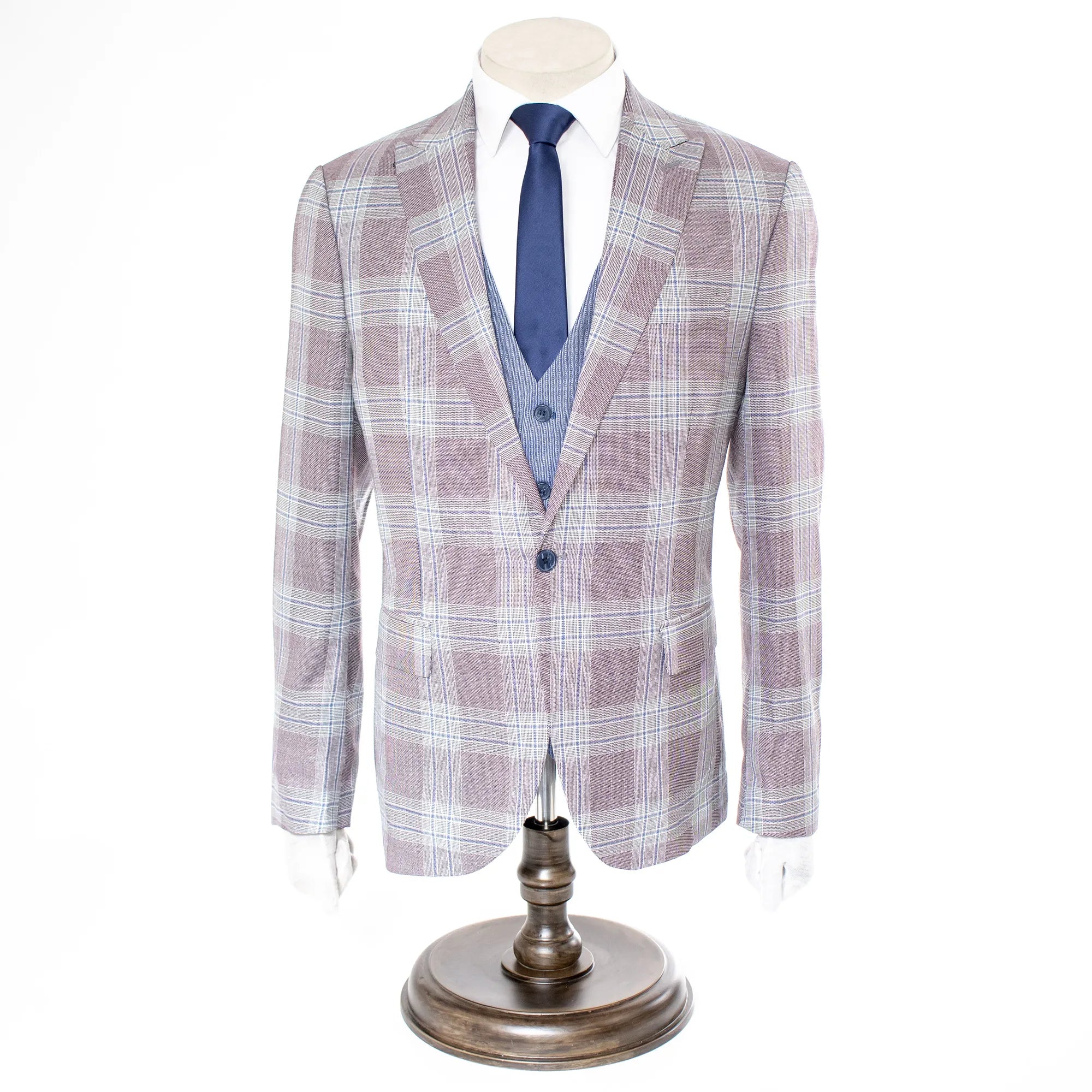 Lavender Plaid 3-Piece Slim-Fit Suit