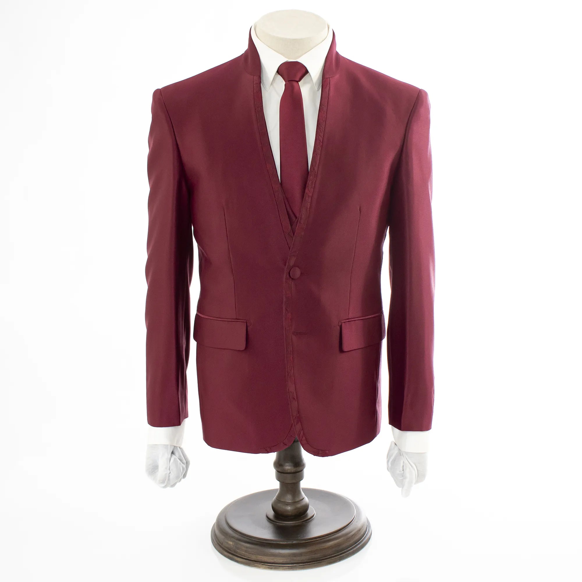 Burgundy Floral 3-Piece Slim-Fit Suit With No Lapels