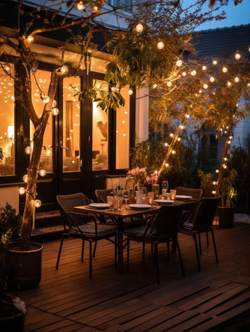 string lights decor in courtyard