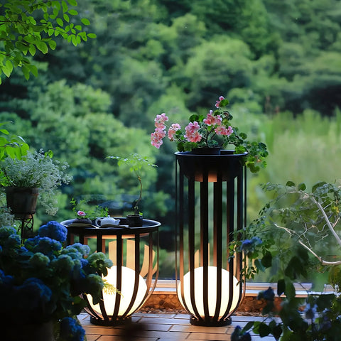 outdoor plant stand with LED light inside