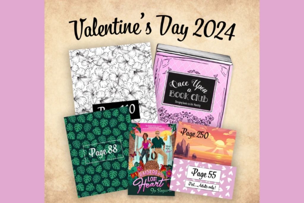 Assorted book club gifts and teasers for Valentine's Day 2024, celebrating literary passion.