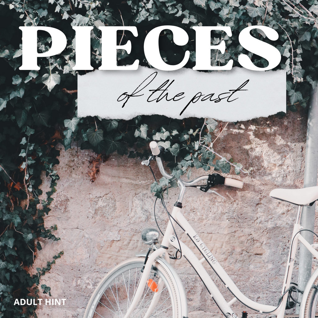 Check out the book cover of the suspense novel 'Pieces of the Past.' It features a bicycle in front of a wall covered with vines.
