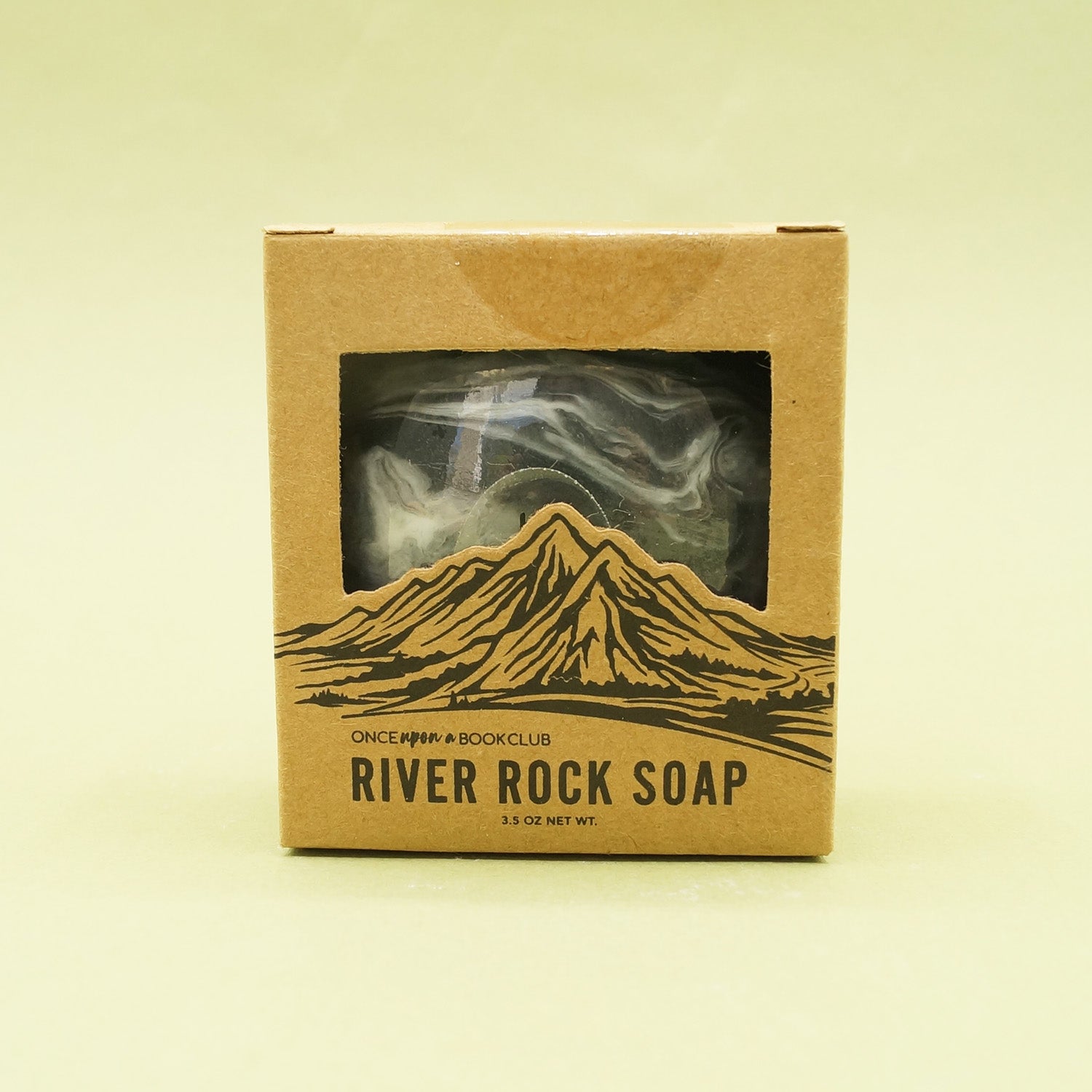A brown box labeled River Rock Soap