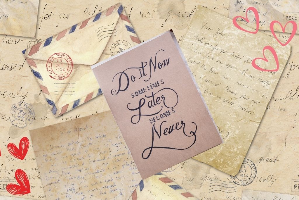 Vintage letters and a motivational quote, merging Book Quotes with artistic charm.