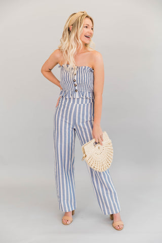 Striped Smocked Blue Blouse and Pants