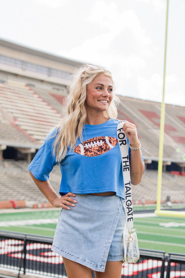 End Zone Elegance Blue Football Sequin Tee