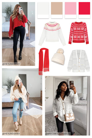 ivory and red family Christmas card outfit inspo