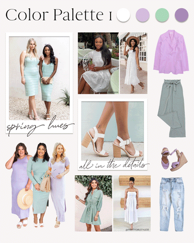 spring outfits mint, sage, lilac, purple