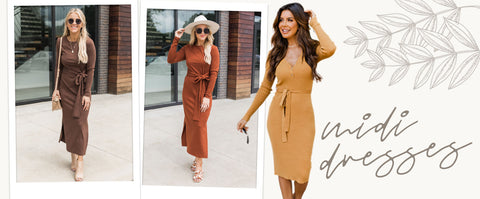 midi dress wedding guest outfits