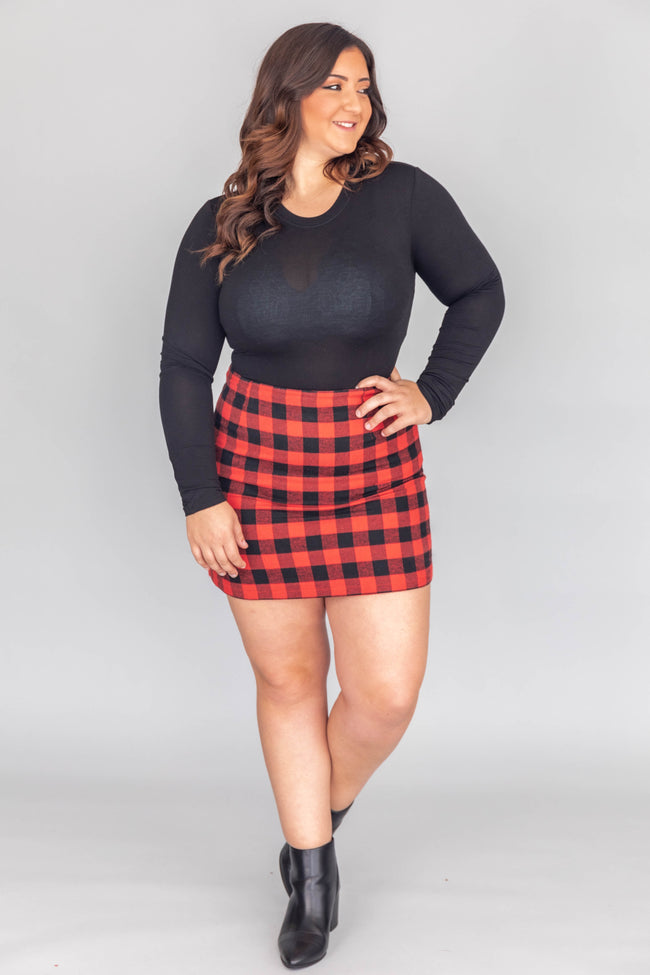 designer red plaid skirt