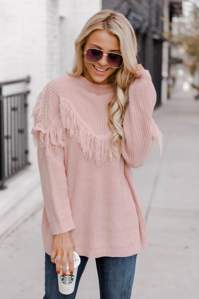 Love You Like I Do Light Pink Fringe Sweater – Pink Lily